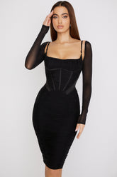 black gathered corset dress
