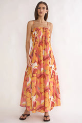 Lysette Pintuck Pleat Maxi Dress Print Orange