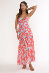 Harbor Ruched Maxi Dress Floral Blue Multi