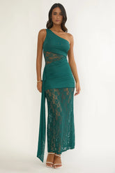 Luli Waist Sash Halter Maxi Dress Lace Teal