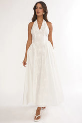 Talirosa Embroidered Halterneck Maxi Dress White