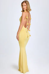 Slinky Jersey Floral-Appliqué Gown in Pastel Yellow