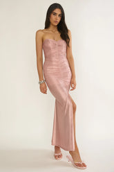 Nerina Strapless Ruched Maxi Dress Rose