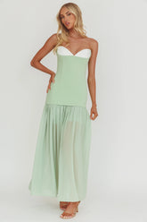 Unspoken Sweetheart Neckline Sheer Hem Maxi Dress Sage