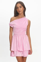 Marmalade Asymmetric Neckline Layered Mini Dress Pink