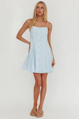 Fianna Button Front Godet Mini Dress Light Blue