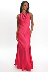 Renara Lace Waist Halter Maxi Dress Pink