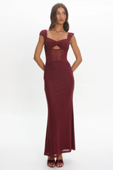 Renella Mesh Waist Maxi Dress Wine