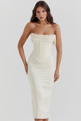 vintage cream embellished strapless dress
