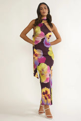 Ilyse Open Cowl Back Maxi Dress Pansies Plum