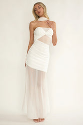 Lumiere Strapless Sheer Mesh Dress White