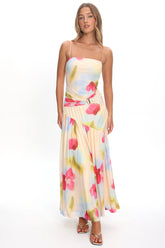 Azure Sun Drop Waist Split Maxi Dress Floral