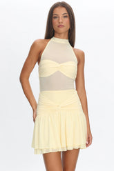 Savina Sheer Bodice Mini Dress Lemon