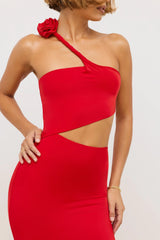 Jersey Asymmetric Cut Out Maxi Dress in Scarlet Red