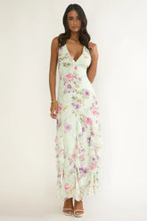Elenya Strappy Back Ruffle Trim Maxi Dress Mint Floral