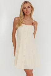 Fianna Button Front Godet Mini Dress Cream