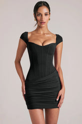 Sweetheart Neckline Mini Dress in Black