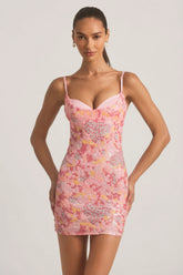 Embellished Camisole Bodycon Mini Dress in Pink