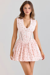 pink stretch cotton floral print mini dress