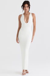 ivory plunge maxi dress