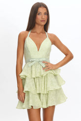 Ayala Halterneck Ruffle Mini Dress Floral Lime