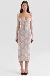 ivory lace long sleeve midi dress