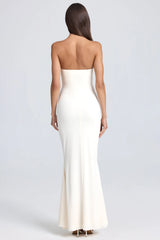 Bandeau Ruffle-Trim Corset Gown in Ivory