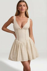 Broderie Anglaise Bow-Detail A-Line Mini Dress in Ivory
