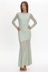 Lustre Long Sleeve Open Back Maxi Dress Sage