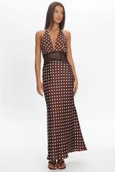 Tarly Lace Waist Halter Maxi Dress Polka Dot Chocolate