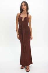 Opera Drape Bust Maxi Dress Chocolate