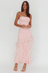 Kioto Strapless Organza Trim Maxi Dress Blush