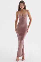 soft pink velvet midi dress