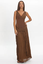Keia Crepe Chiffon One-Shoulder Maxi Dress Chocolate