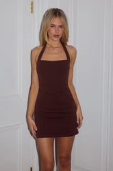 FRANCA HALTER MINI DRESS - BITTER CHOCOLATE