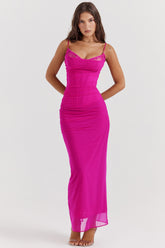 fuchsia stretch mesh maxi dress