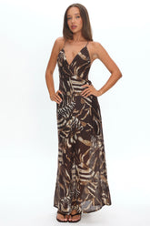 Dreamy Day Bead Back Maxi Dress Print Chocolate