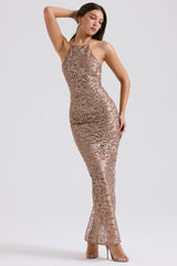 rose gold embroidered sequinned gown
