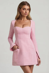 Sweetheart-Neck Structured Mini Dress in Soft Pink
