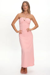 Letisha Textured Halter Maxi Dress Pink
