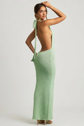 Bouclé Halterneck Maxi Dress in Mint