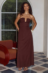 MARTHA STRAPLESS MAXI DRESS - CHOCOLATE