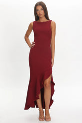 Lights On Asymmetric Hem Maxi Dress Wine