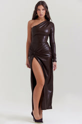 cocoa vegan leather maxi dress