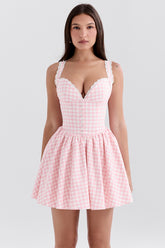 strawberry shortcake gingham corset mini dress