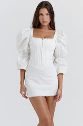 white puff sleeve corset dress