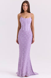 orchid lace corset maxi dress