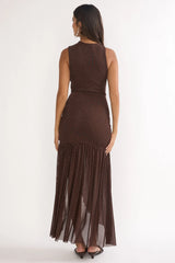 On Air Twist Neck Split Maxi Dress Chocolate