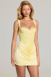 Embellished Corset Mini Dress in Lemon Yellow
