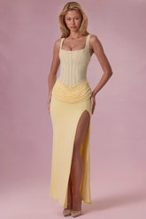 Mesh Draped Bridesmaid Dress in Butter Yellow